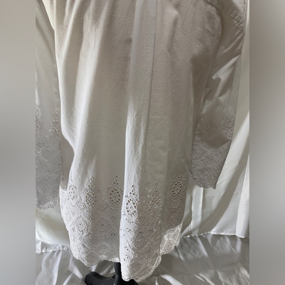 Charter club 100% cotton white button down 1/3 sleeve embroidery shirt size 12 P - Picture 6 of 7